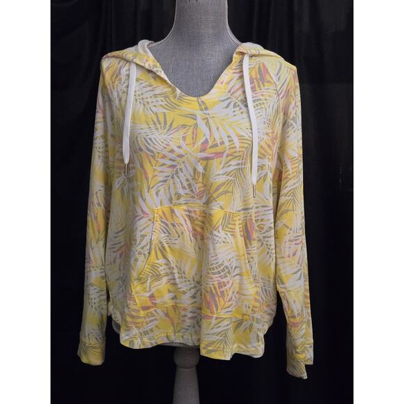 New Kookaburra by Ugg Women’s French Terry Hoodie Yellow Palm Print, Large - Picture 1 of 8
